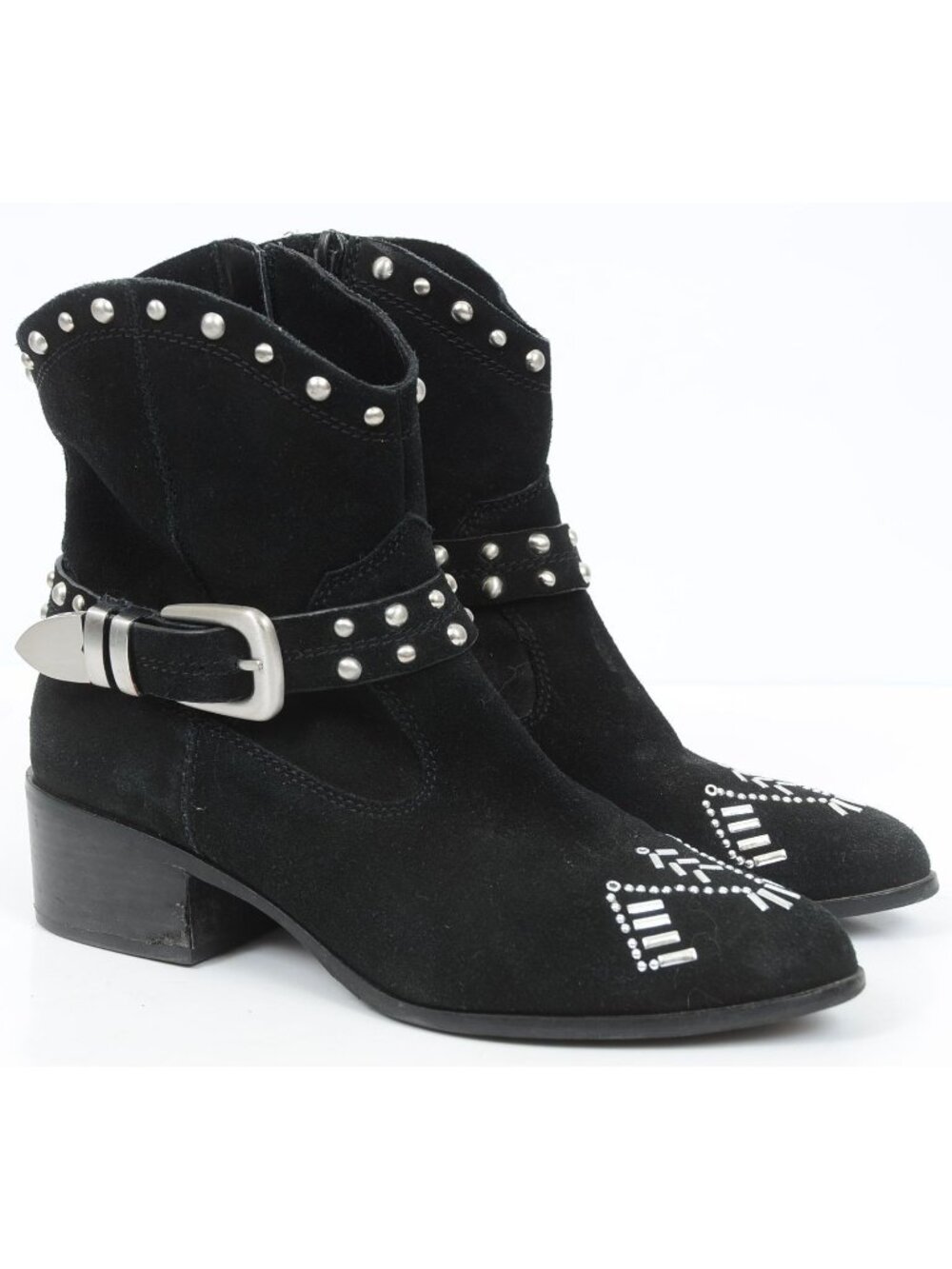 BCBG Lokki Women 8.5 Cowboy Suede Western Cowgirls Studded Buckle Ankle Boots